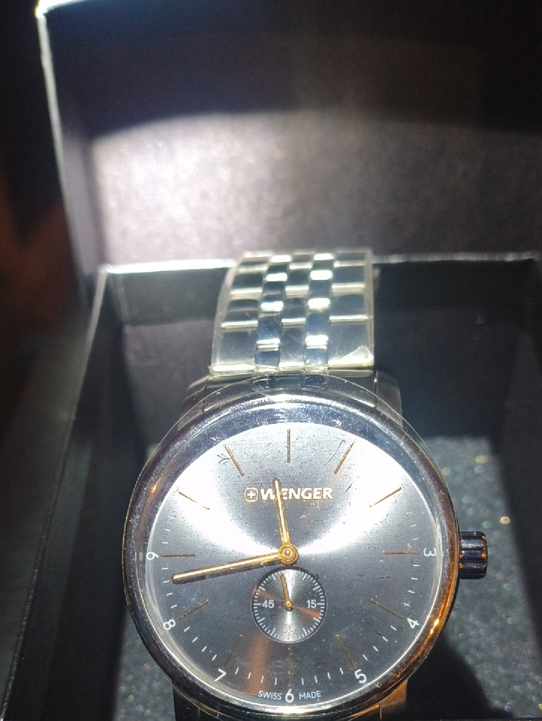 Wenger Silver Watch With Gold Accents